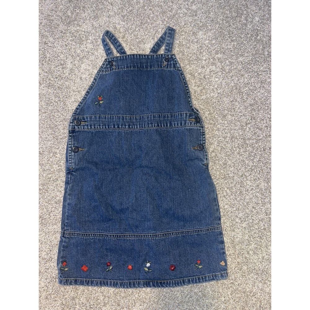 Vintage Gap Jean Dress Jumper Embroidered‎ Flowers Girls Sz S Y2K